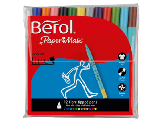 Berol Paper Mate 12 Fibre Tipped Pens Fine