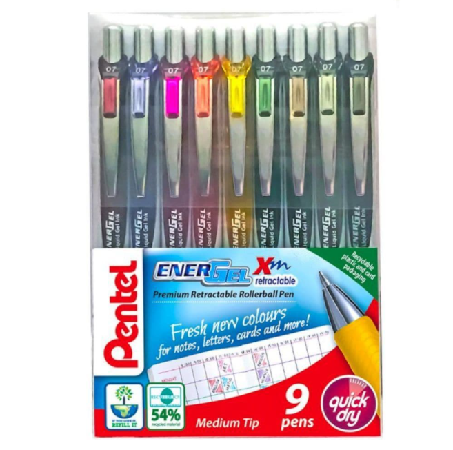 Pentel EnerGel X retractable pens x 9
