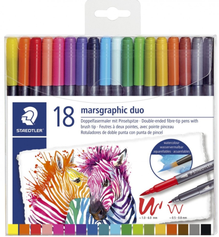 Staedtler 18 Double Ended Watercolour Brush Pens 