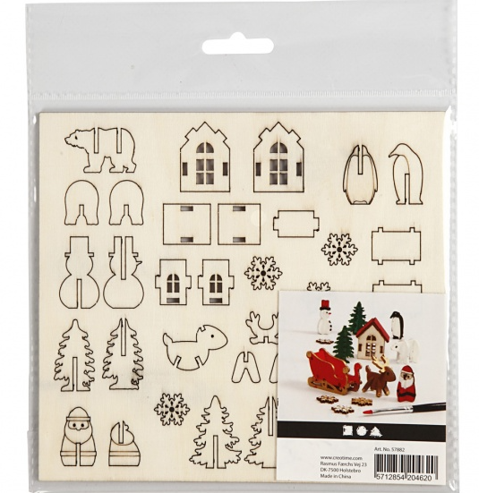 Santa, Reindeer & Sled Wood Model Kit