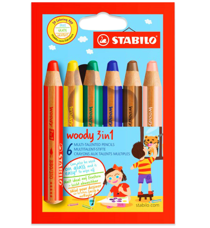Stabilo Woody 3 in 1 6 Pack of Pencils 