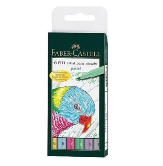 Faber Castell 6 Pitt Colour Artist Brush Pens Pastel 