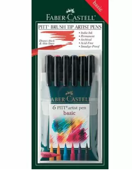 Faber Castell 6 Coloured Pitt Artist Pens