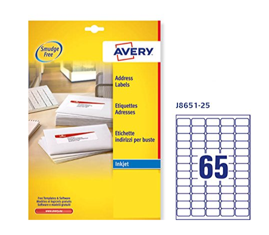 6525 Labels Avery J8651-25 65 Blank Inkjet Address Labels – ARTSCAPE