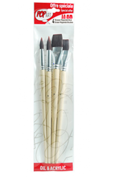 4 Brown Polyamide Brushes for Oils and Acrylic
