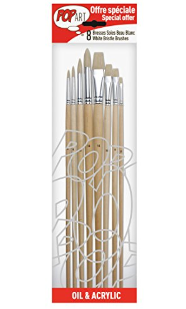 Pop Art 8 White Bristle Brushes