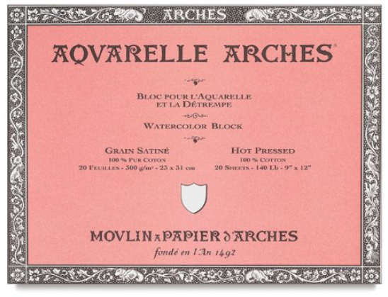 Arches Aquarelle Watercolor Block, 140Lb, Hot Press, 9