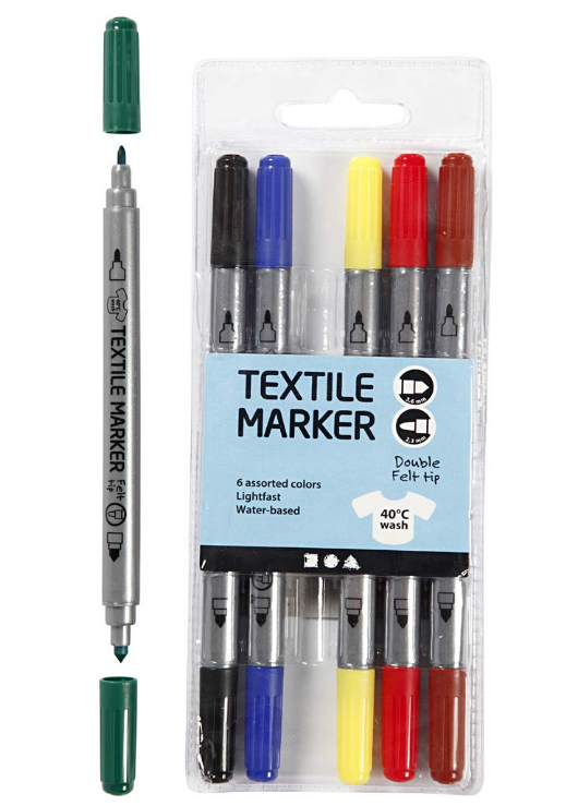 Textile markers 6 assorted colour 
