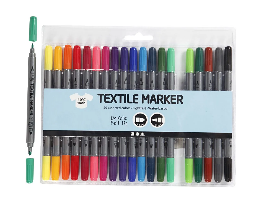 Textile Marker 20 Assorted Clrs 