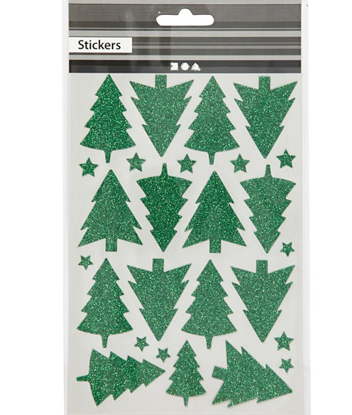 Christmas stickers green glitter trees 