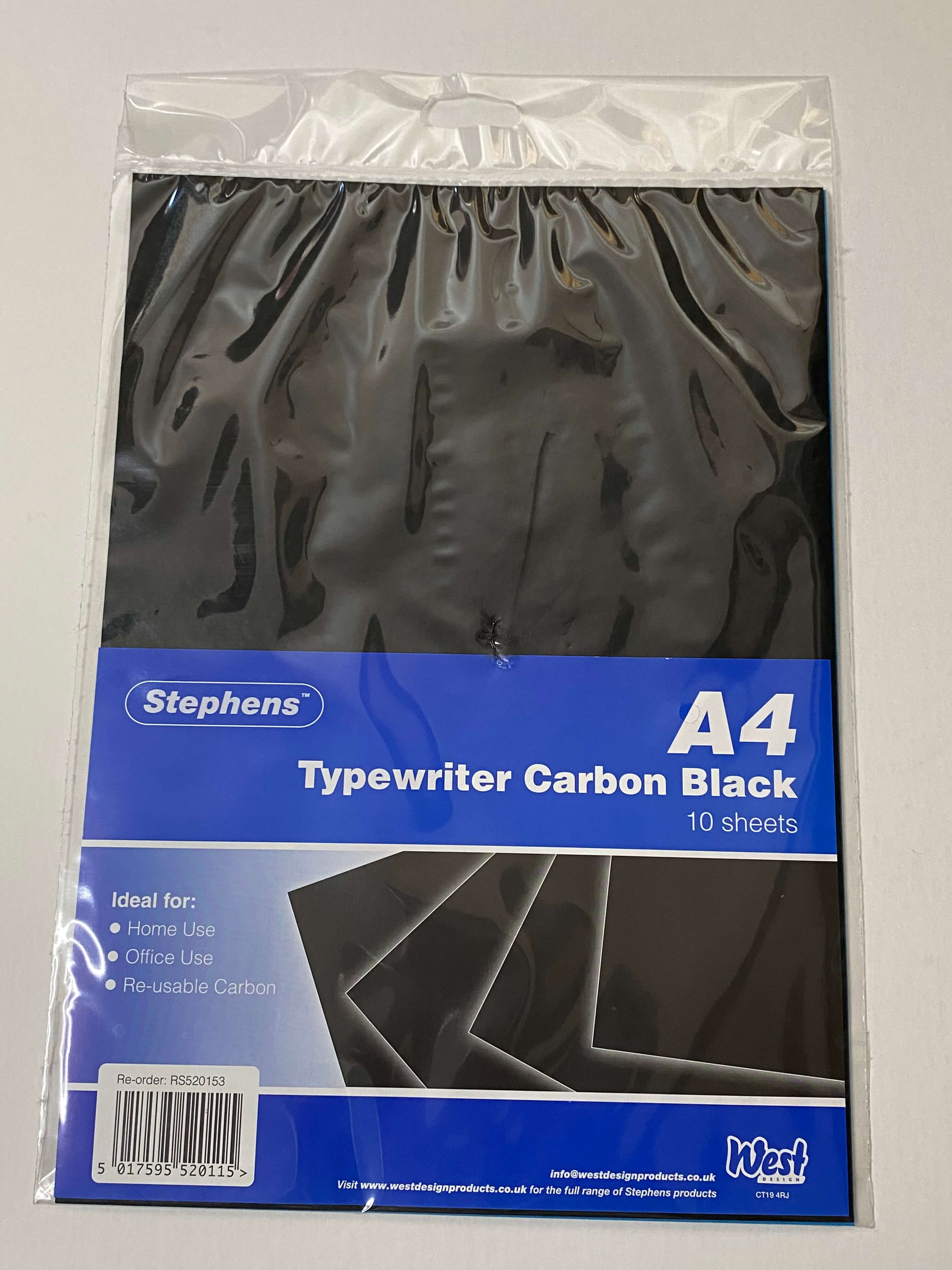 Stephens 10 A4 Typewriter Carbon Black Sheets 